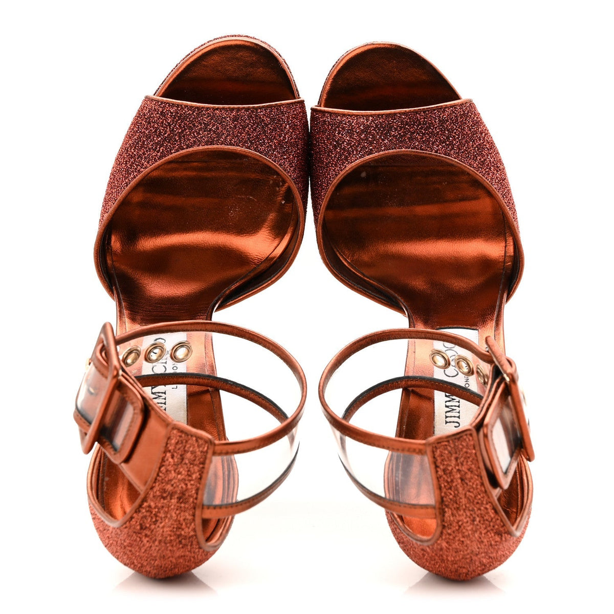 Jimmy Choo Metallic Lurex Perspex Women's Mayner 130 Platform Sandals 38 Pop Orange Clear