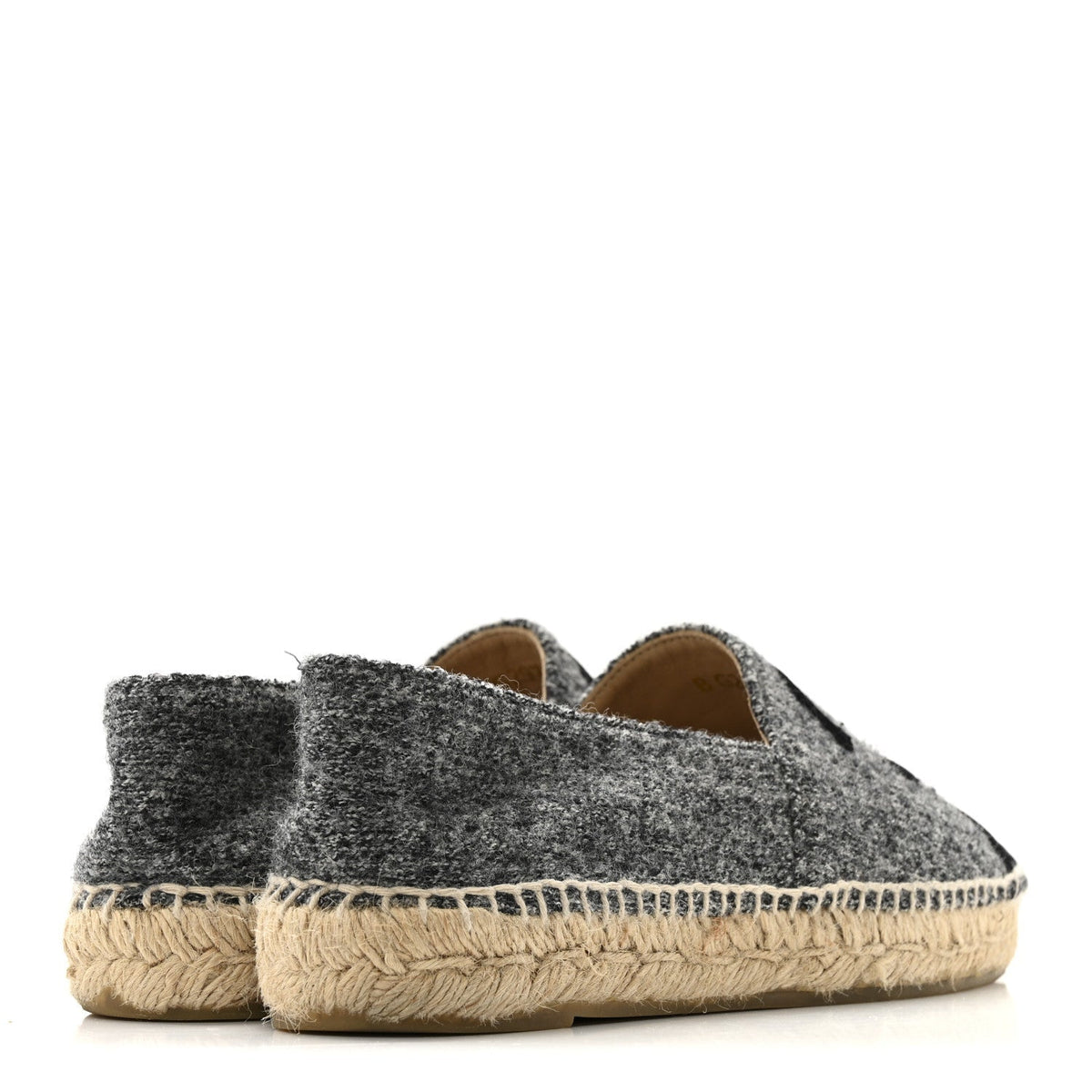 Chanel Tweed Velvet Women's CC Espadrilles 38 Grey Black