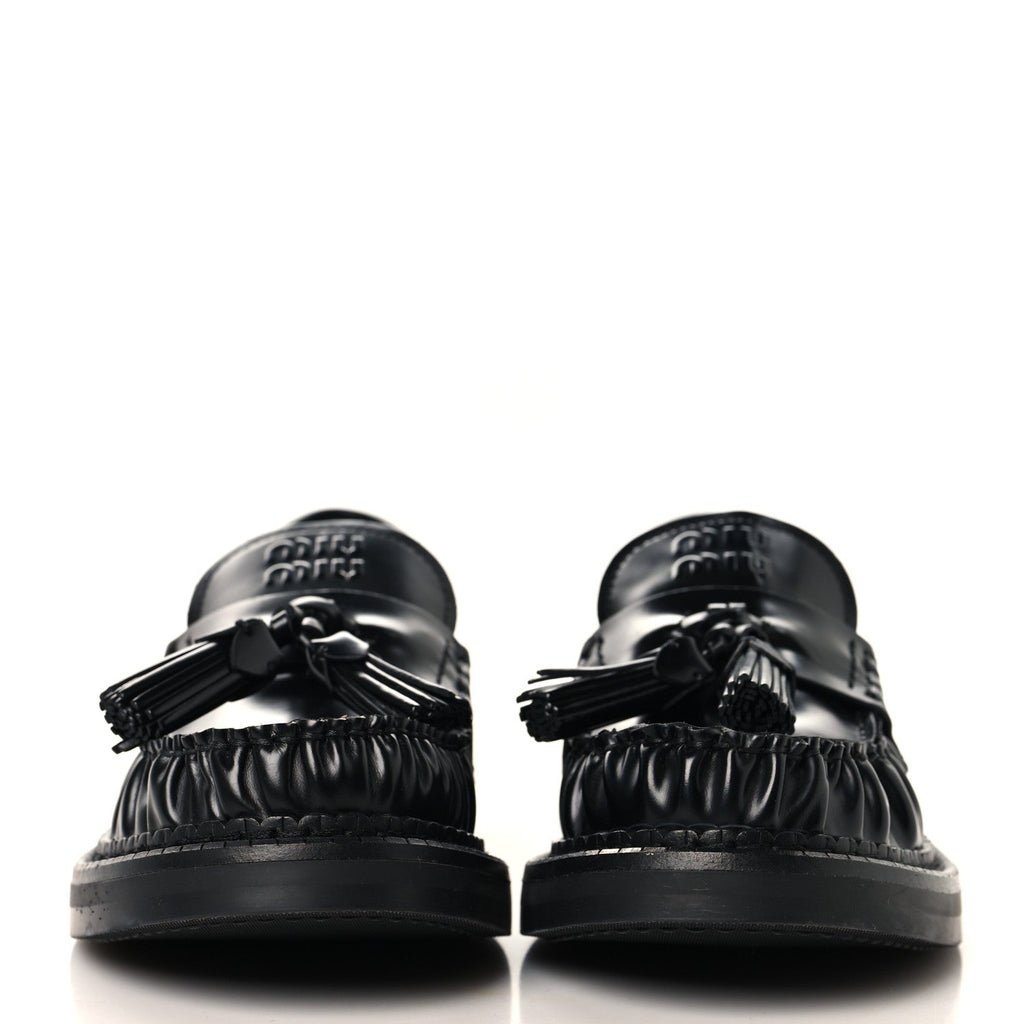 Miu Miu Spazzolato Calfskin Women's Tassel Loafers 36.5 Black