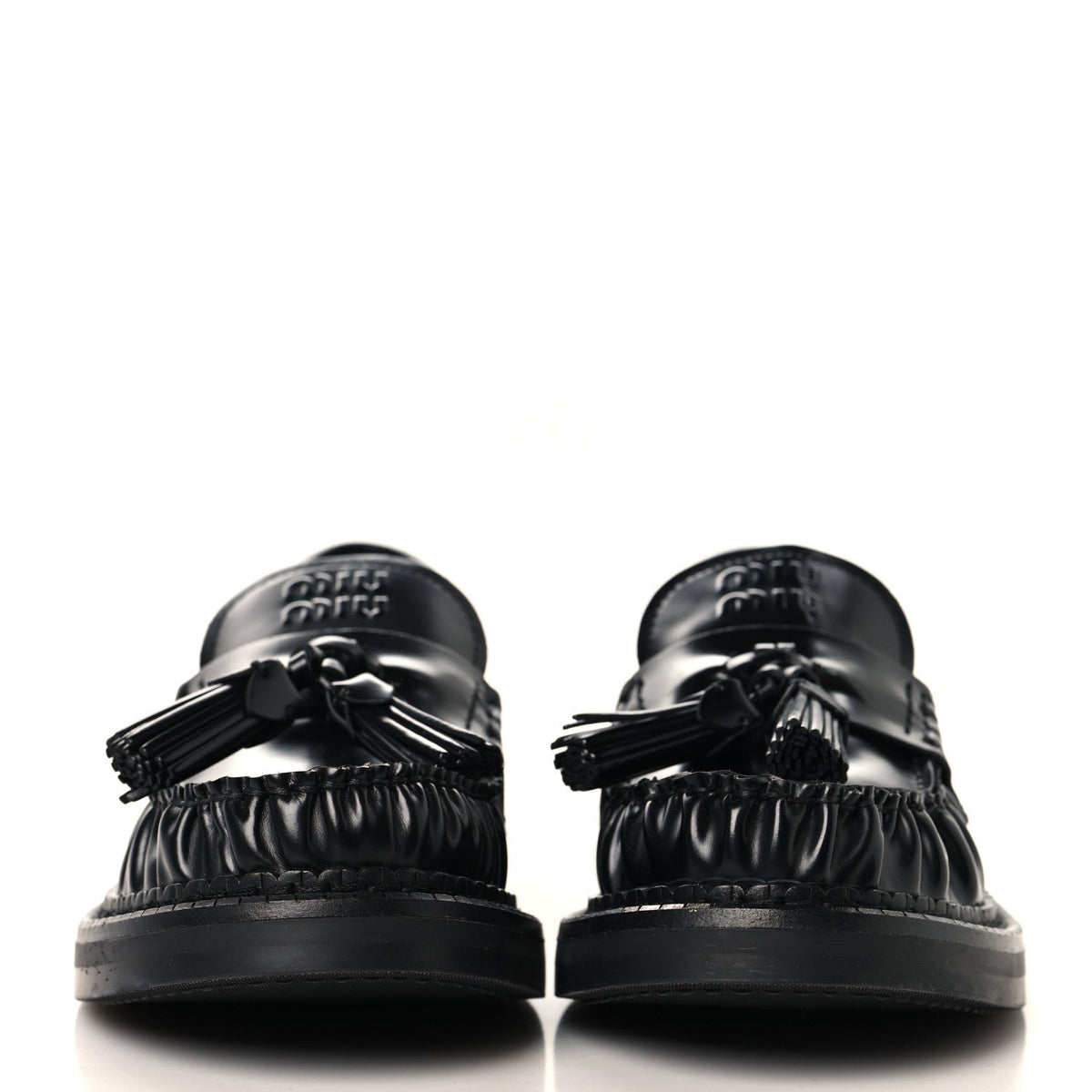 Miu Miu Spazzolato Calfskin Women's Tassel Loafers 36.5 Black