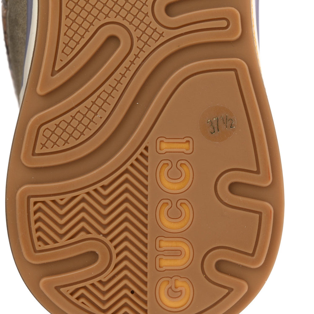 Gucci Suede Calfskin Tejus Printed Women's Ultrapace Sneakers 37.5 Pink Silver Oatmeal Yolk