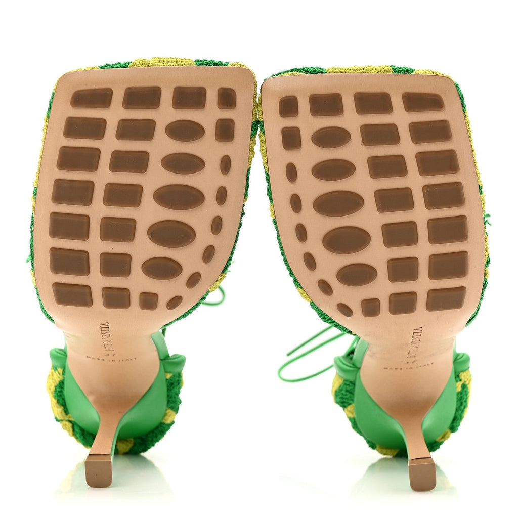 Bottega Veneta Crochet Lambskin Women's Stretch Ankle Tie Sandals 37 Kiwi Parakeet