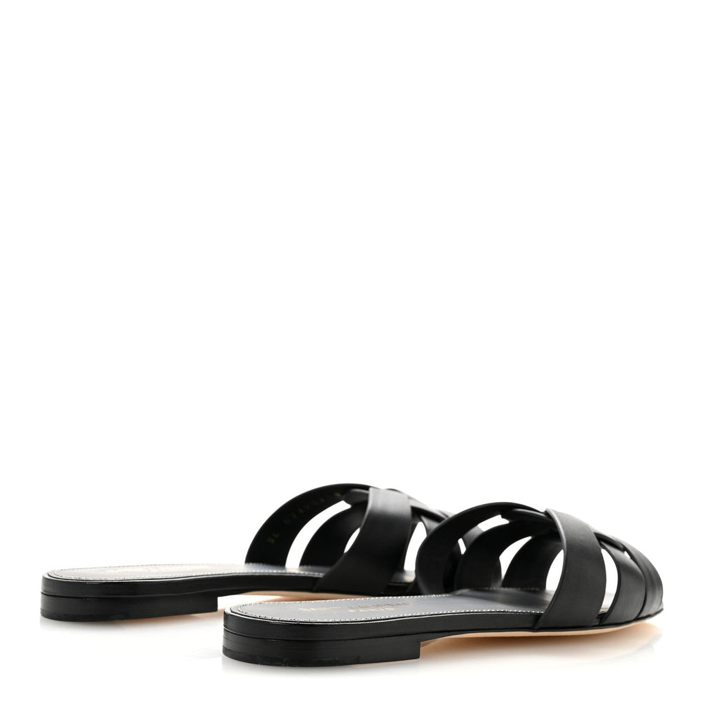 Saint Laurent Calfskin Women's Tribute 05 Slide Sandals 36.5 Black