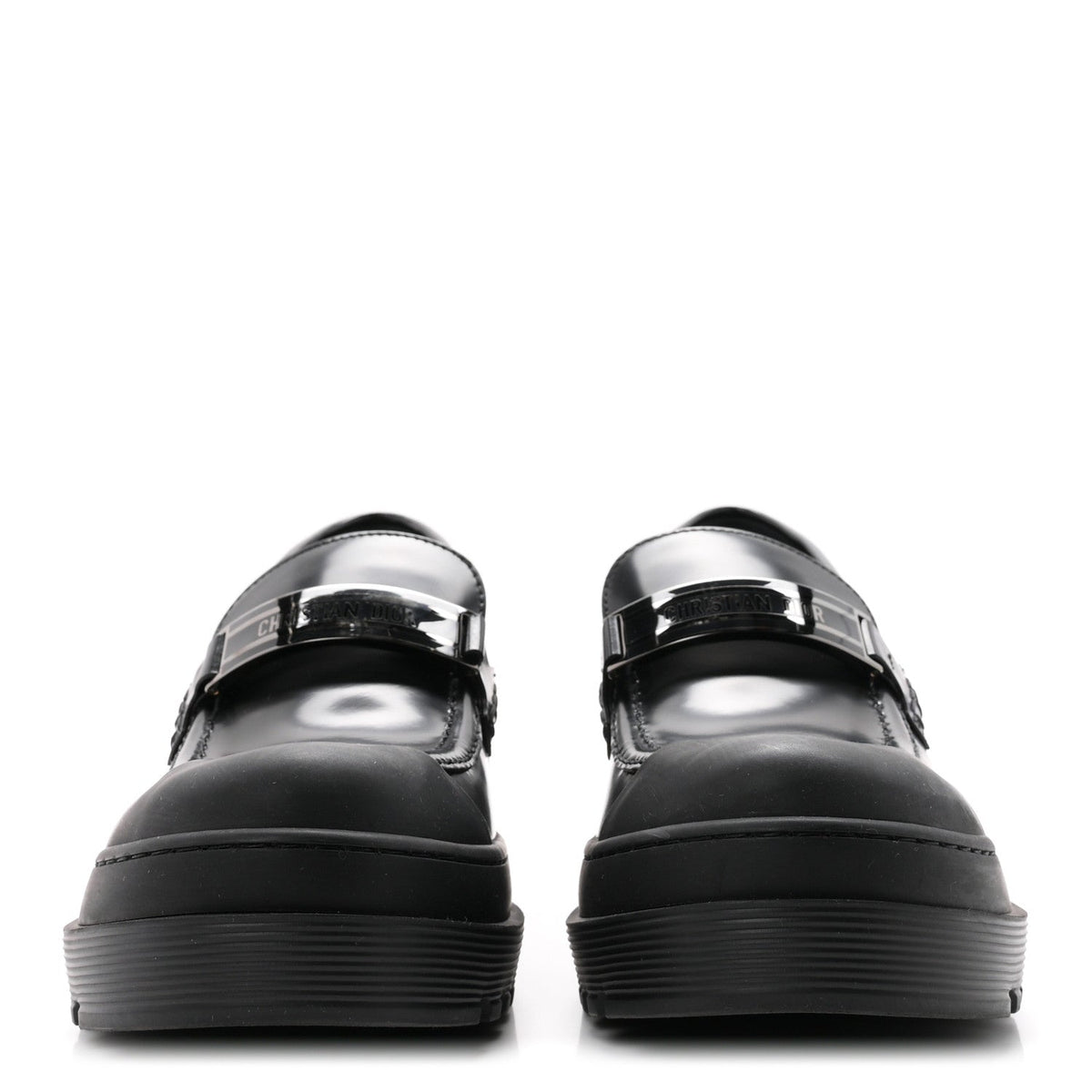 Christian Dior Brushed Calfskin Rubber Women's Dior Code 35mm Loafers 39 Black