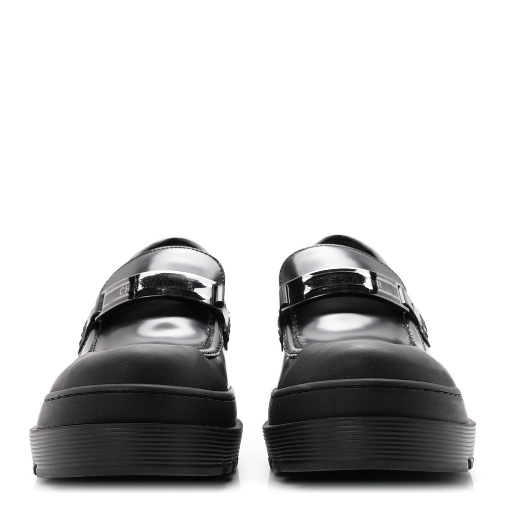 Christian Dior Brushed Calfskin Rubber Women's Dior Code Cap Toe Lug Sole Loafers 39 Black