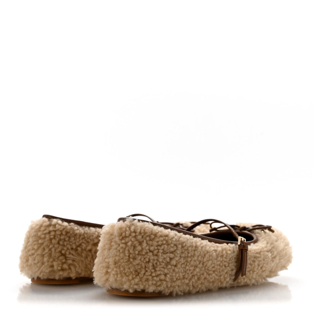 Gucci Shearling Women's Horsebit Ballet Flats 38.5 Beige