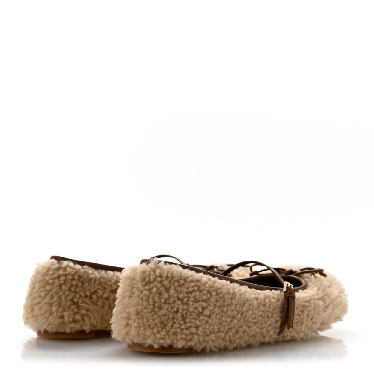 Gucci Shearling Women's Horsebit Ballet Flats 38.5 Beige