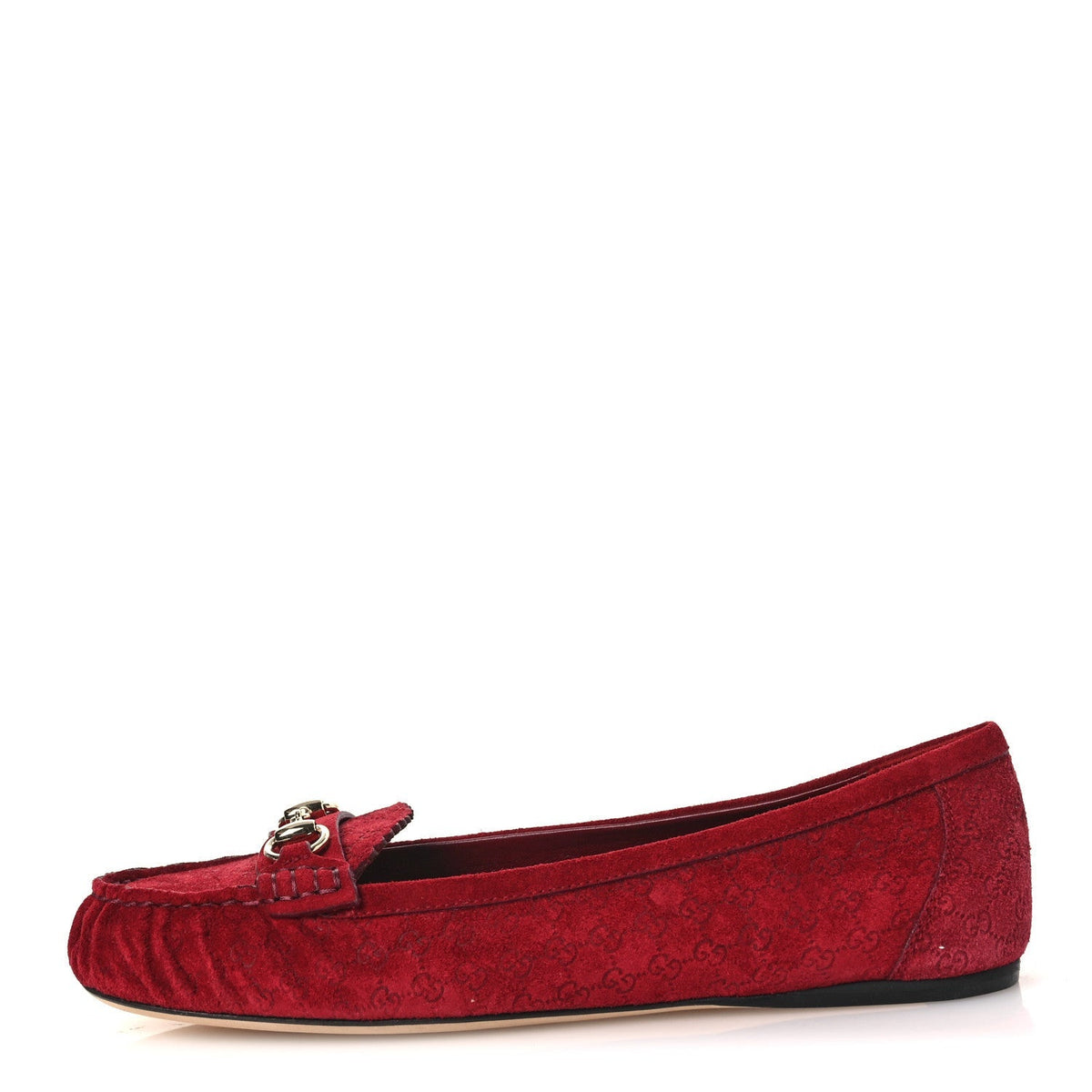 Gucci Suede Micro GG Women's Kensington Moccasin Loafers 37 Rosso Ancora