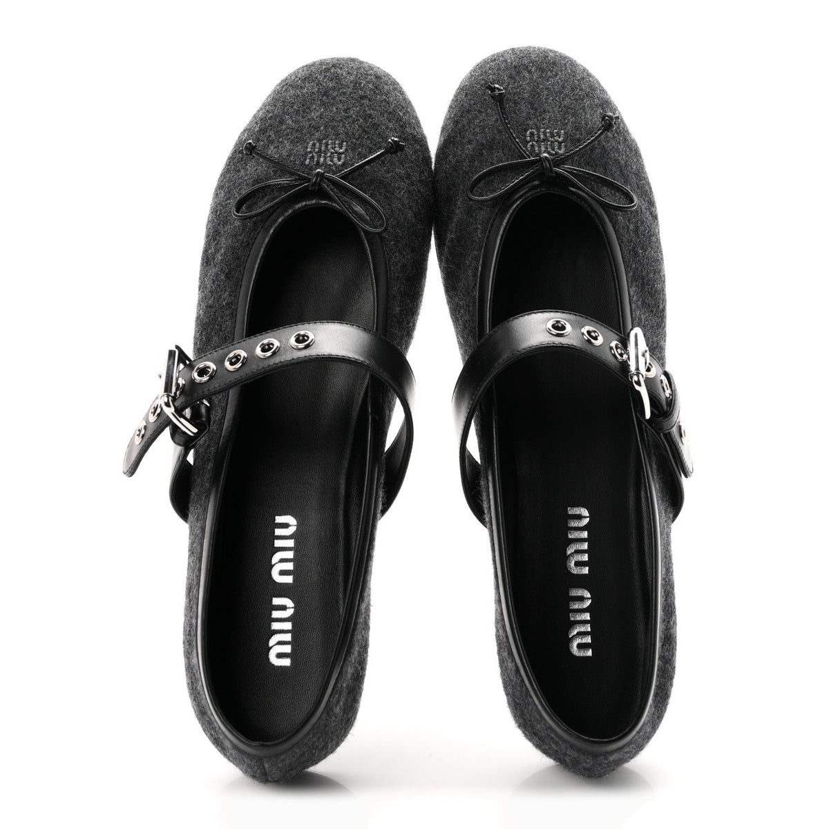 Miu Miu Virgin Wool Nappa Women's Buckle Ballerina Flats 39 Antracite