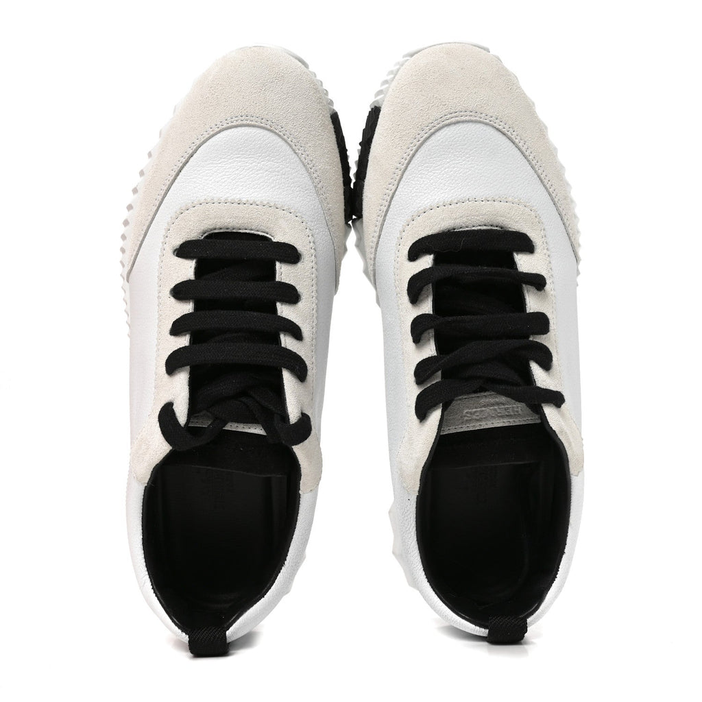 Hermes Calfskin Suede Goatskin Women's Bouncing Sneakers 37.5 White Black