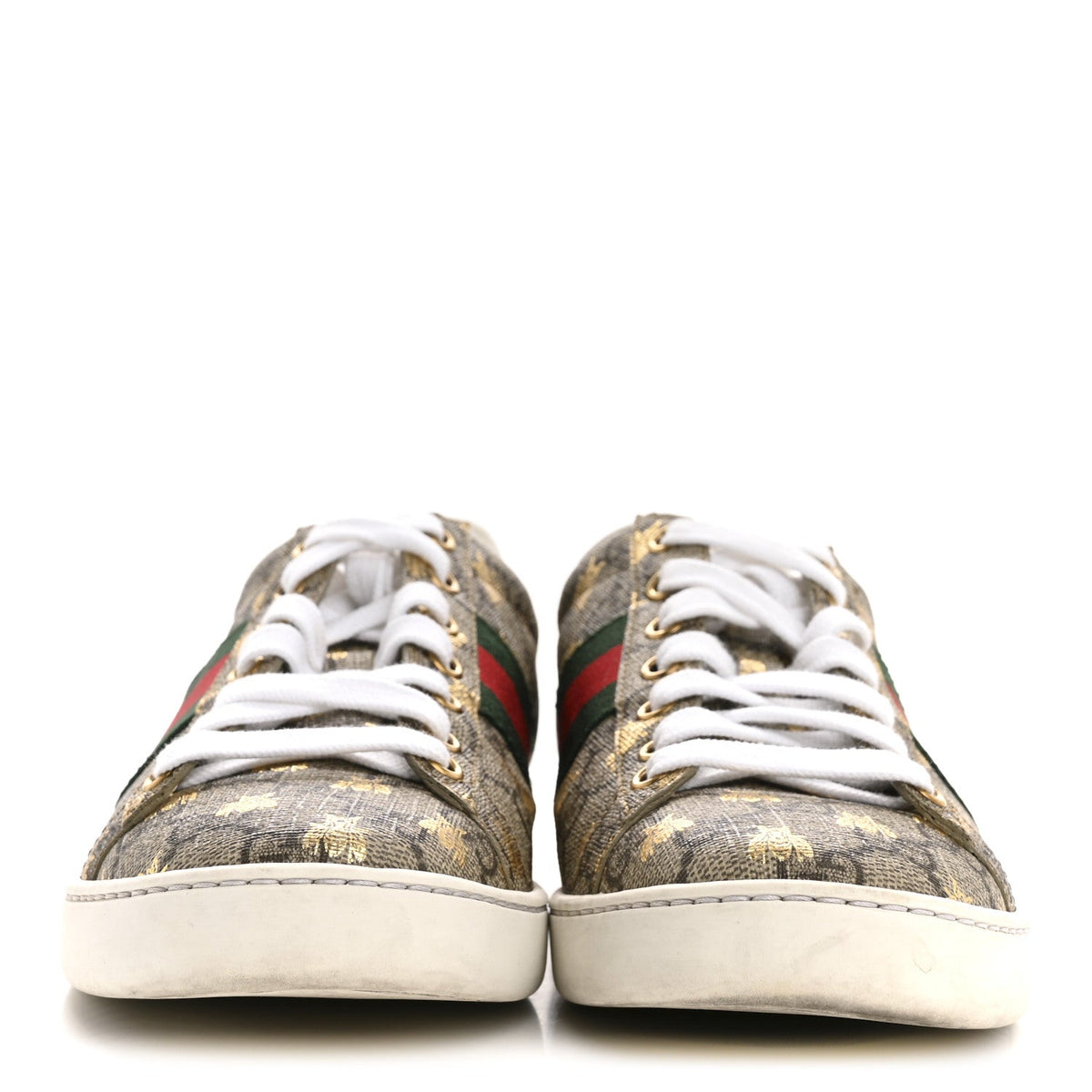 Gucci GG Supreme Canvas Women's Bees Ayers Web Ace Sneakers 37.5 Beige