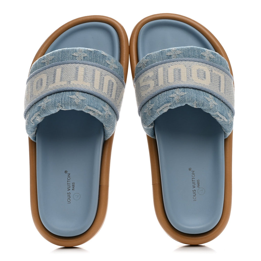 Louis Vuitton Denim Leather Women's LV Bliss Mules 36.5 Turquoise