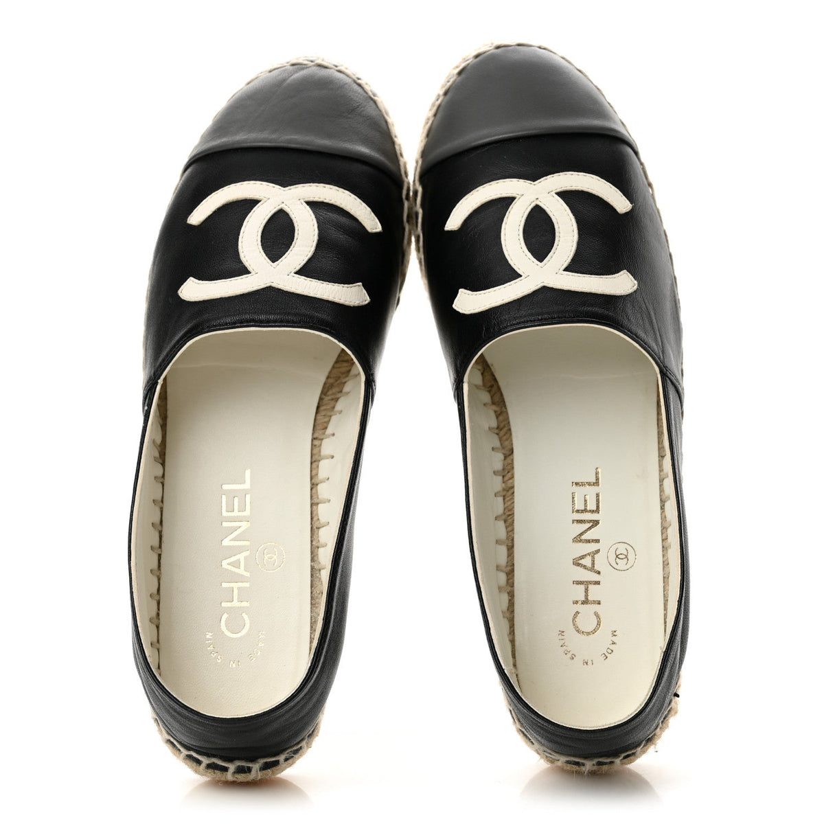 Chanel Lambskin CC Women's Espadrilles 37 Black White Dark Grey