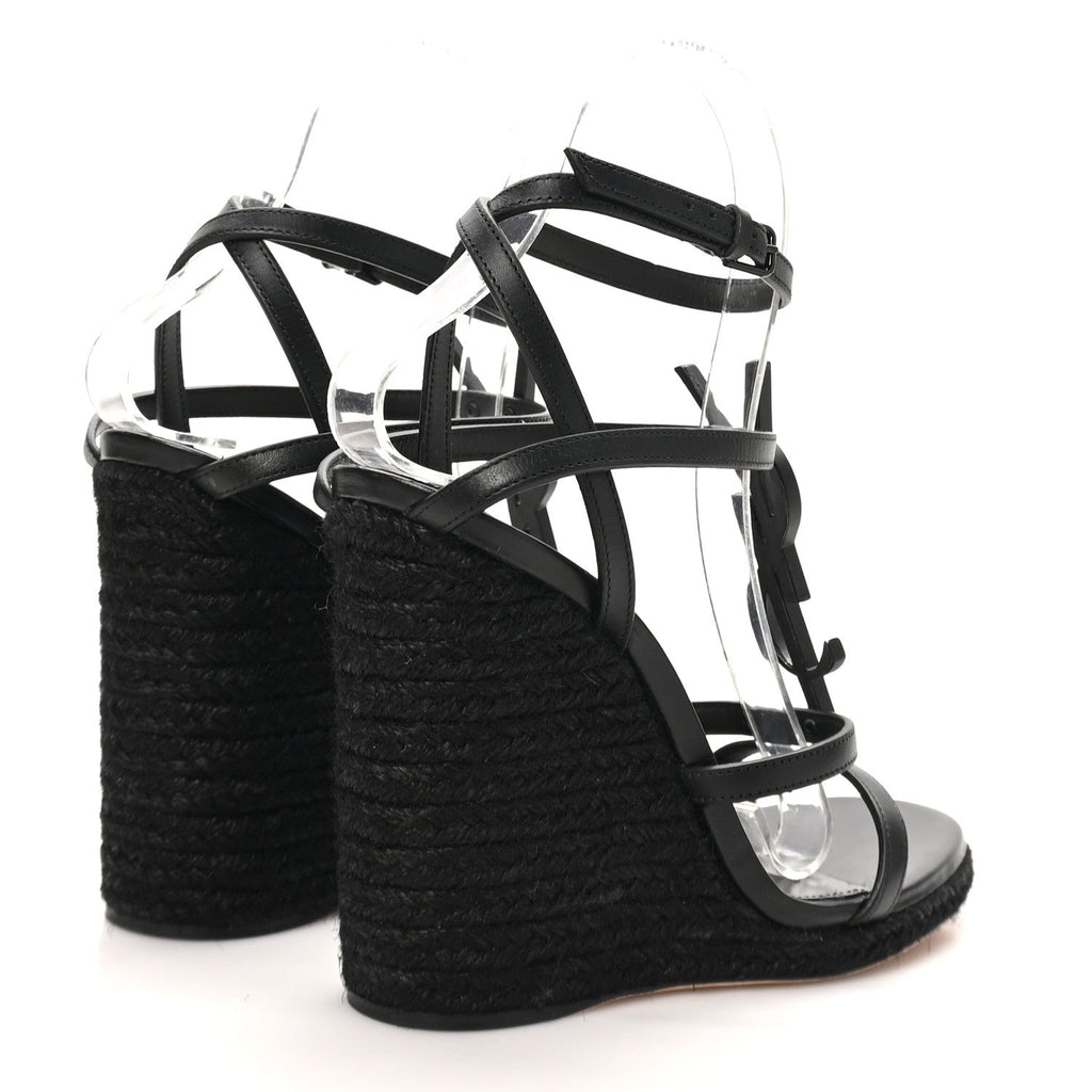 Saint Laurent Calfskin Women's Cassandra Espadrille 105mm Wedges 36 Black