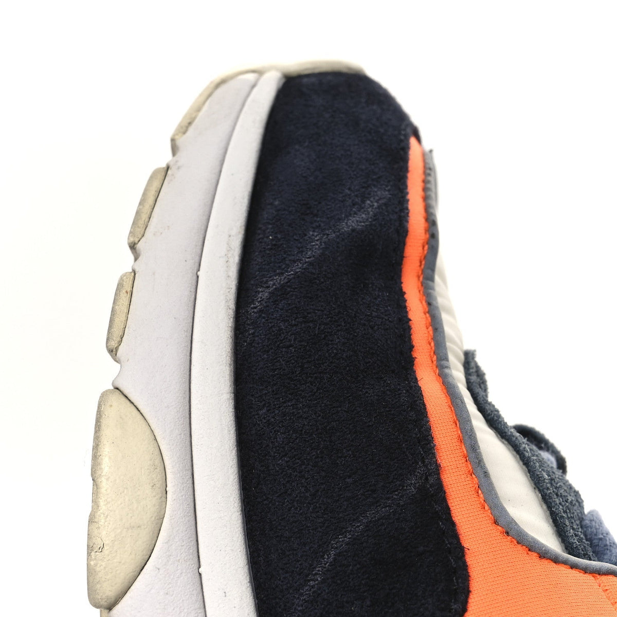 Chanel Nylon Calfskin Suede Women's CC Sneakers 35.5 Navy White Orange Black