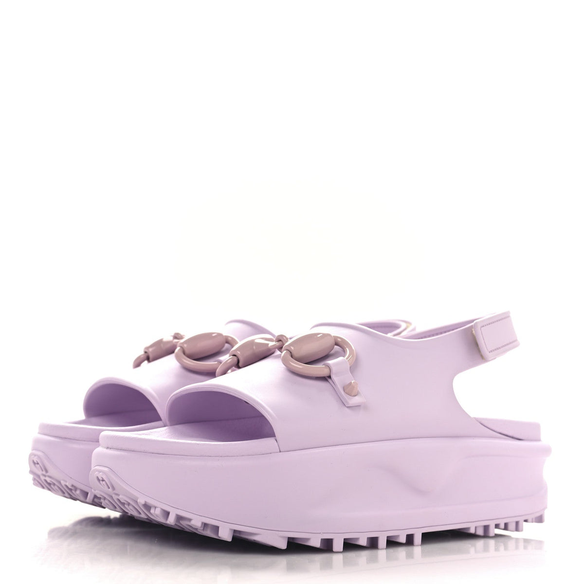 Gucci Rubber Women's Horsebit Touch Strapped Sandals 36 Talc Pink
