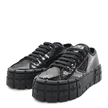 Prada Paillettes Triangle Logo Double Wheel 50mm Women's Sneakers 37 Black