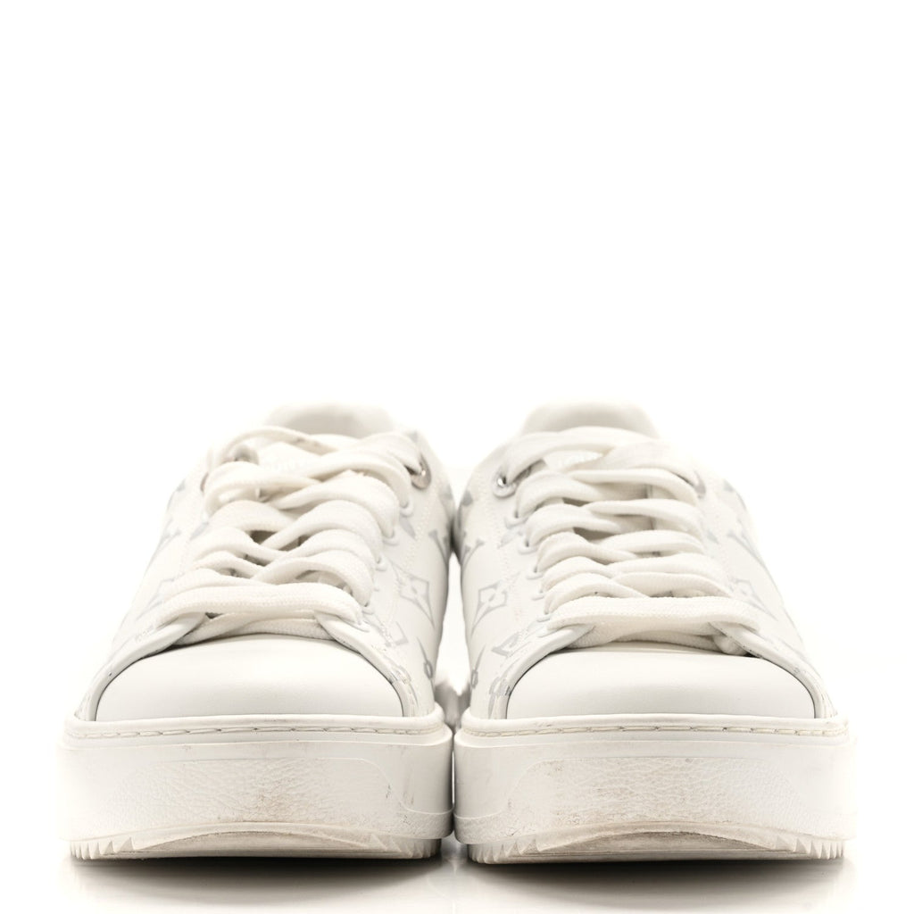 Louis Vuitton Calfskin Women's Monogram Debossed Time Out Sneakers 38 White Silver