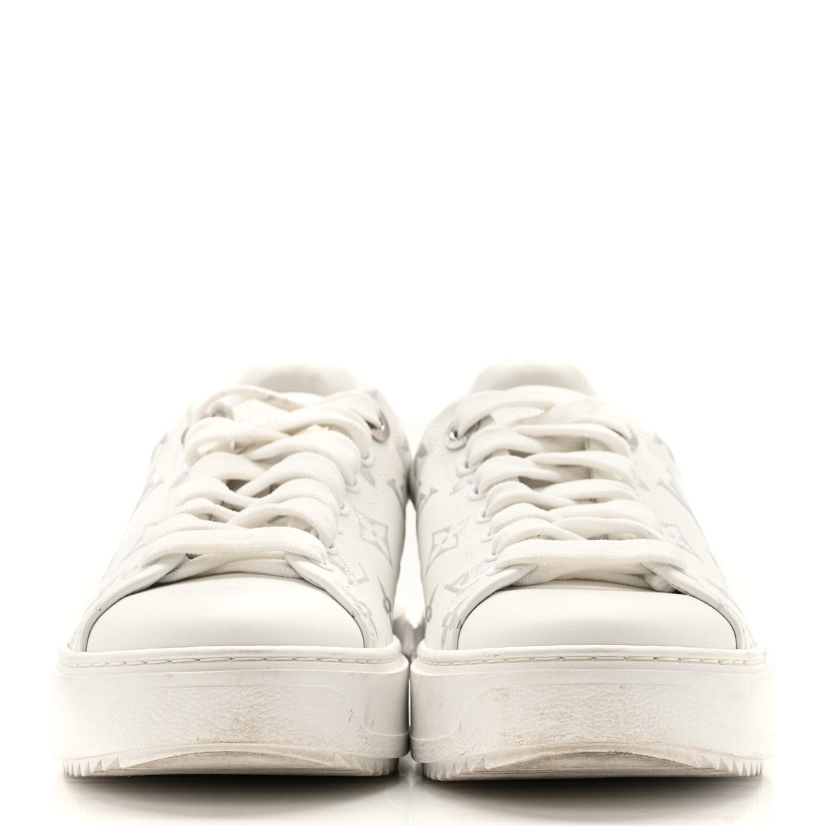 Louis Vuitton Calfskin Women's Monogram Debossed Time Out Sneakers 38 White Silver
