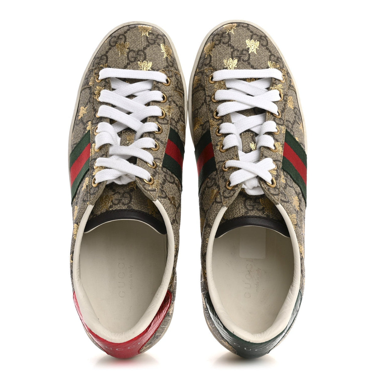 Gucci GG Supreme Canvas Women's Bees Ayers Web Ace Sneakers 37.5 Beige