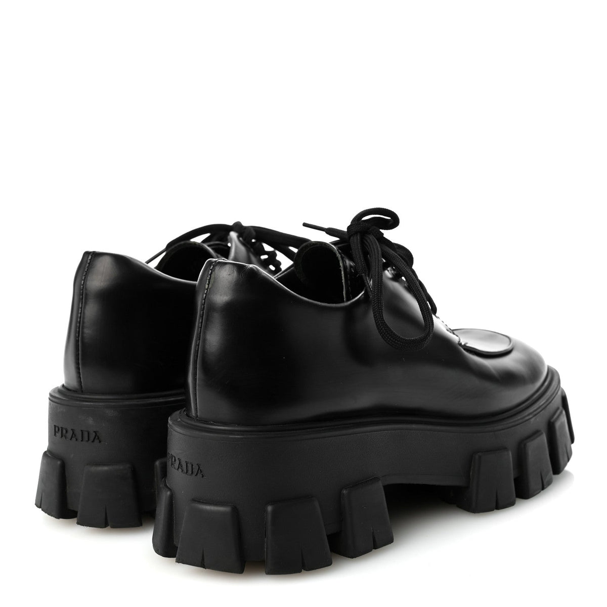 Prada Spazzolato Calfskin Women's Monolith Derby Loafers 36.5 Black