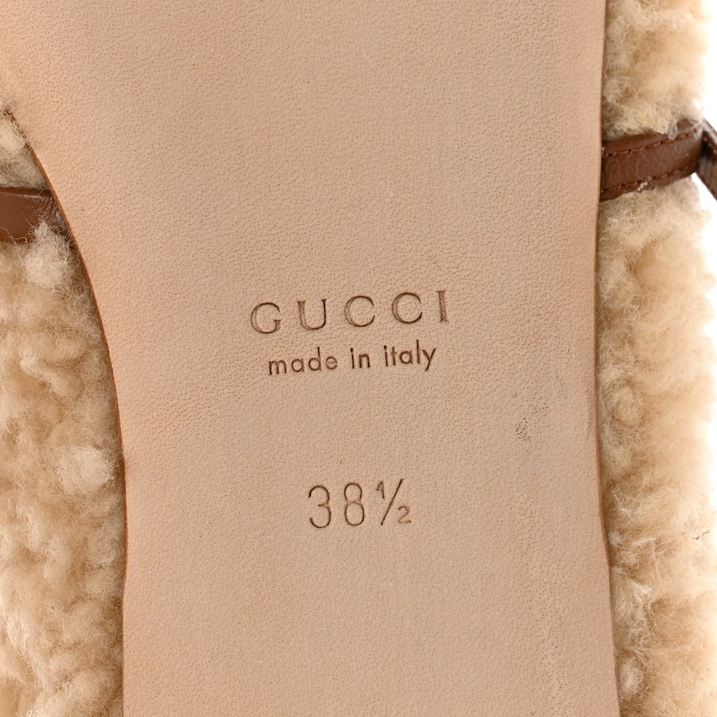 Gucci Shearling Women's Horsebit Ballet Flats 38.5 Beige