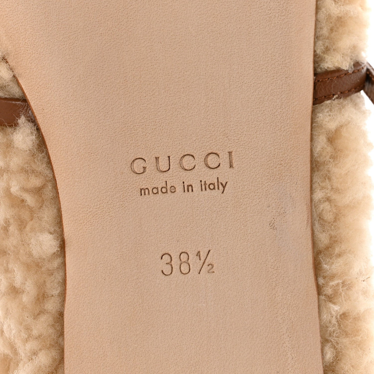 Gucci Shearling Women's Horsebit Ballet Flats 38.5 Beige
