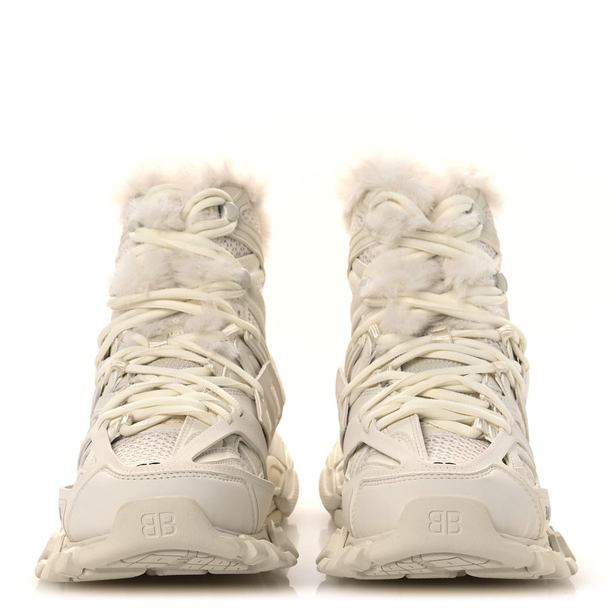 Balenciaga Mesh Nylon Faux Fur Women's Track Hike Sneakers White