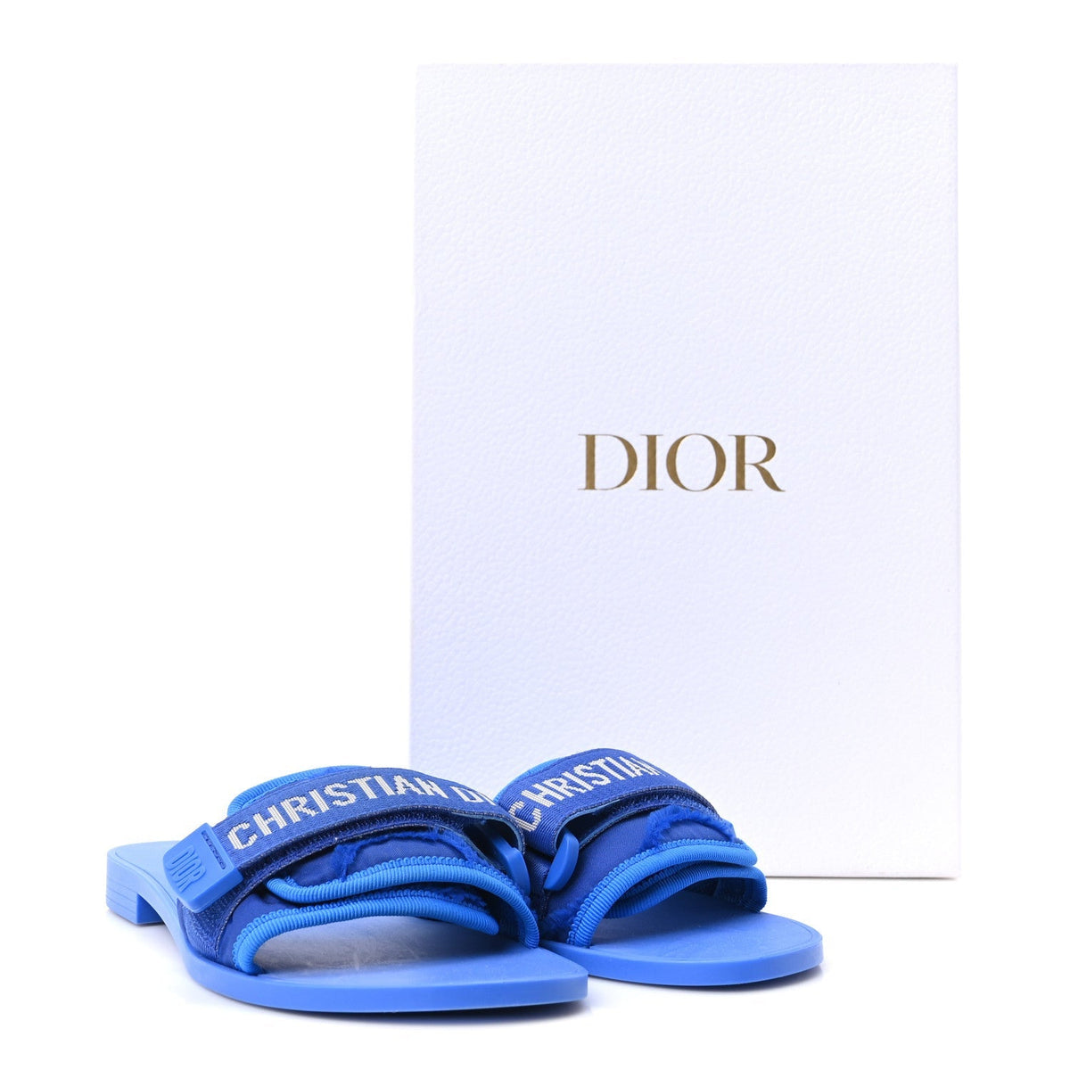 Christian Dior Technical Stretch Fabric Women's Dio(r)evolution Slide Sandals 35 Blue Fluo
