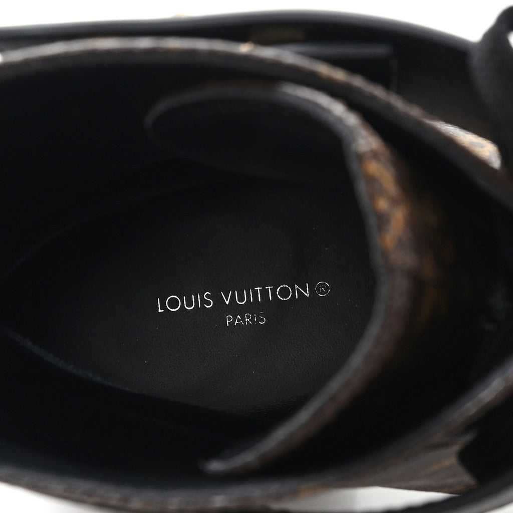 Louis Vuitton Calfskin Women's Monogram Wonderland Flat Ranger Boots 38 Black