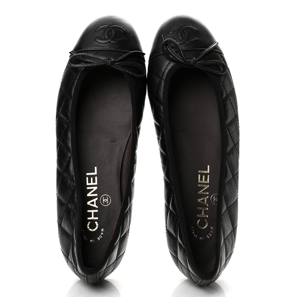 Chanel Aged Calfskin Quilted CC Cap Toe Women's Flats