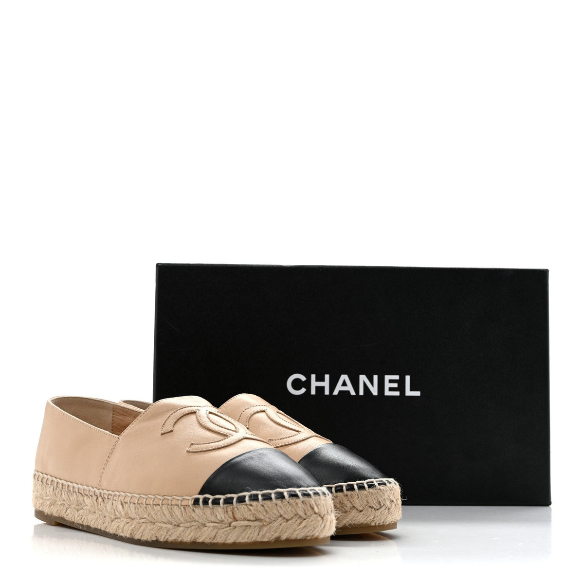 Chanel Lambskin Women's CC Espadrilles 35 Beige Black