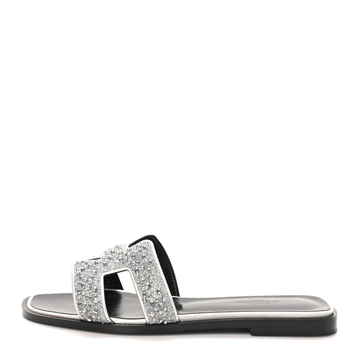 Hermes Velvet Goatskin Crystal Beads Oran Women's Sandals Gris Argente