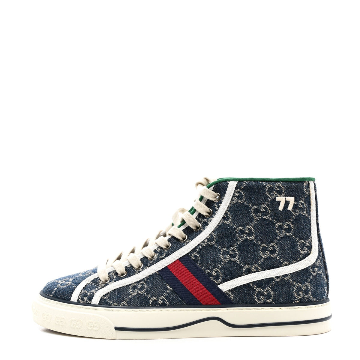 Gucci Denim GG Monogram Web 1977 Tennis Men's High Top Sneakers Blue