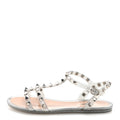 Valentino Garavani PVC Jelly Women's Glitter Rockstud Caged Flat Thong Sandals 36 Silver