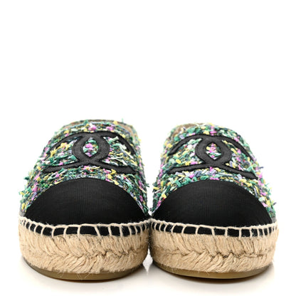 Chanel Tweed Grosgrain Women's CC Espadrilles 37 Multicolor