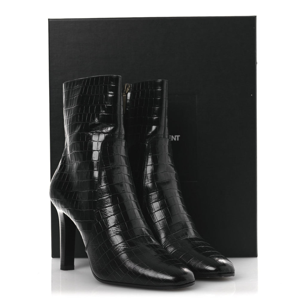 Saint Laurent Leather Women's Jane 90 Zip Booties 42 Black