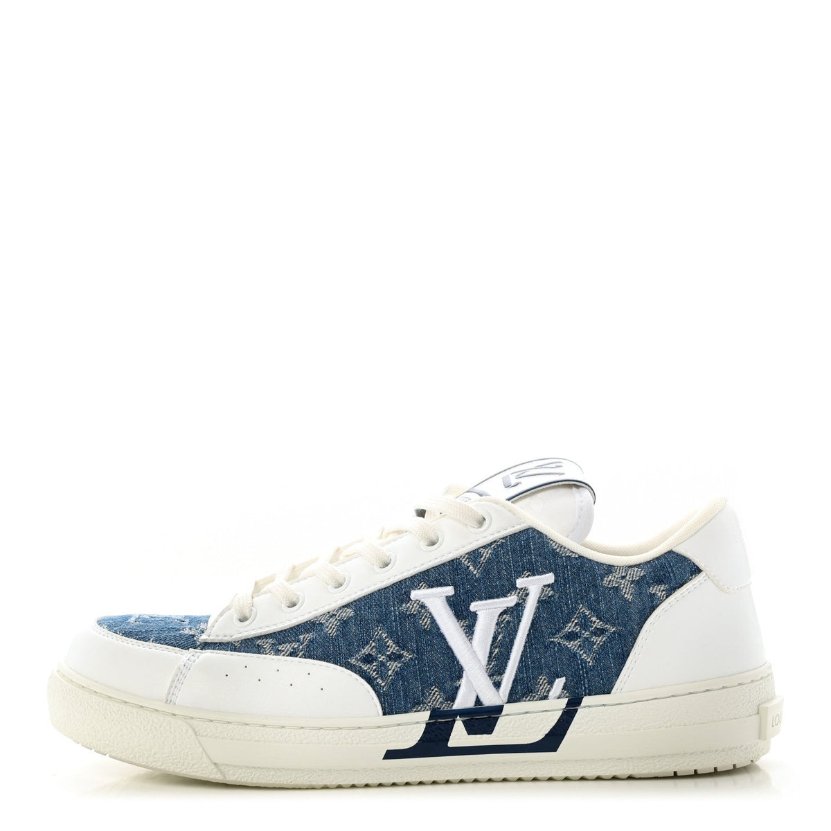 Louis Vuitton Calfskin Monogram Denim Women's Charlie Sneakers 40 White Blue