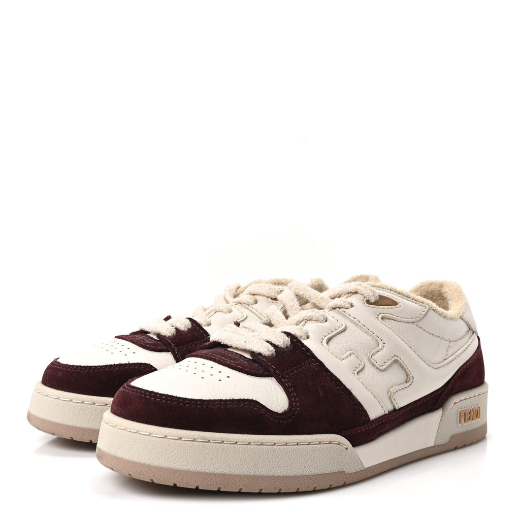 Fendi Grained Calfskin Men's Match Low Top Sneakers 7 White Burgundy Amber