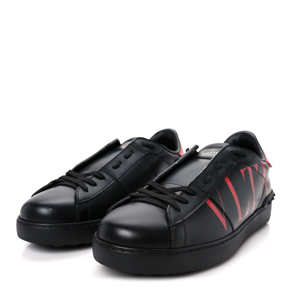 Valentino Garavani Calfskin Men's Rockstud VLTN Open Sneakers 41 Black Red