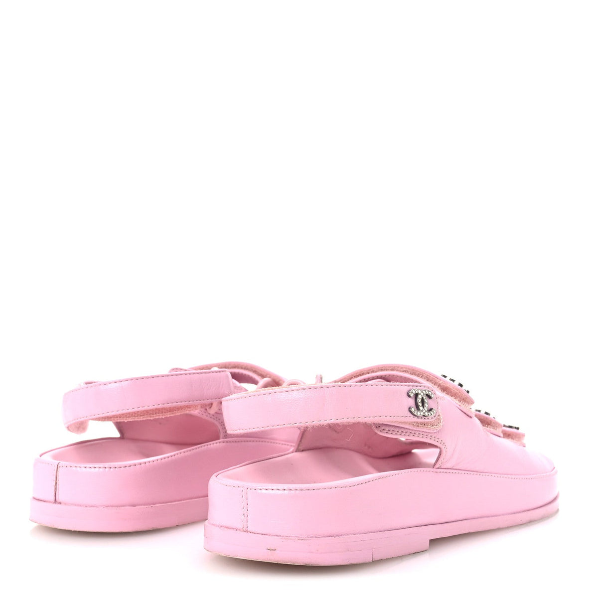 Chanel Lambskin Crystal Women's CC Dad Sandals 35.5 Light Pink