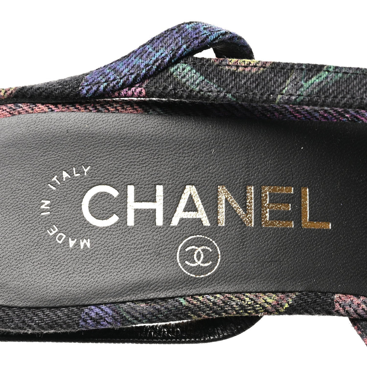 Chanel Denim Grosgrain Women's CC Slingback Pumps 37 Charcoal Multicolor