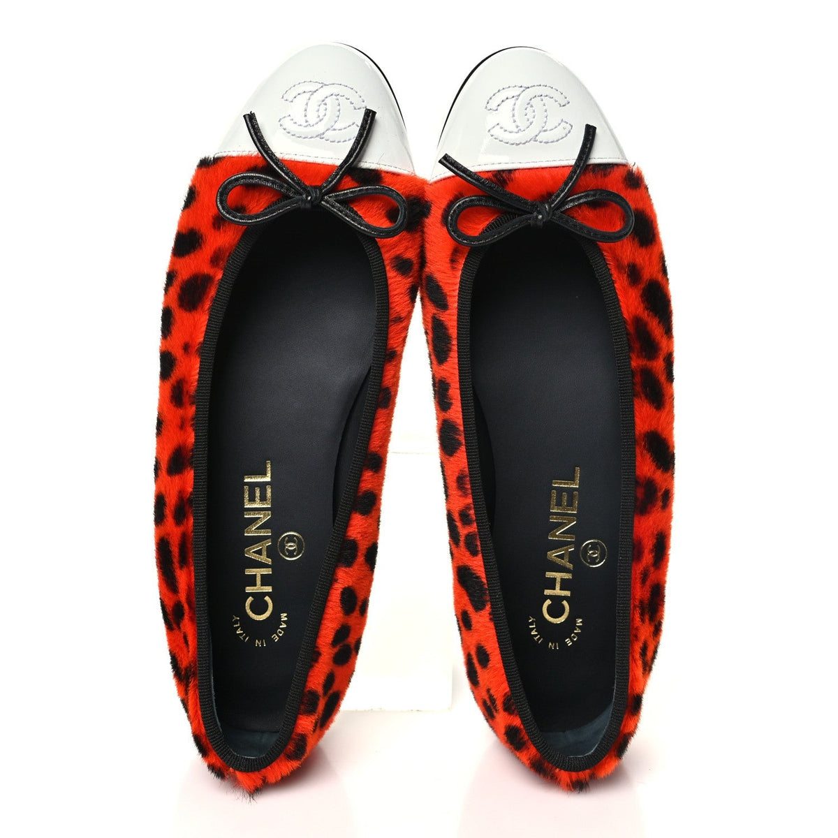 Chanel Pony Hair Cap Toe CC Ballerina Women's Shoes