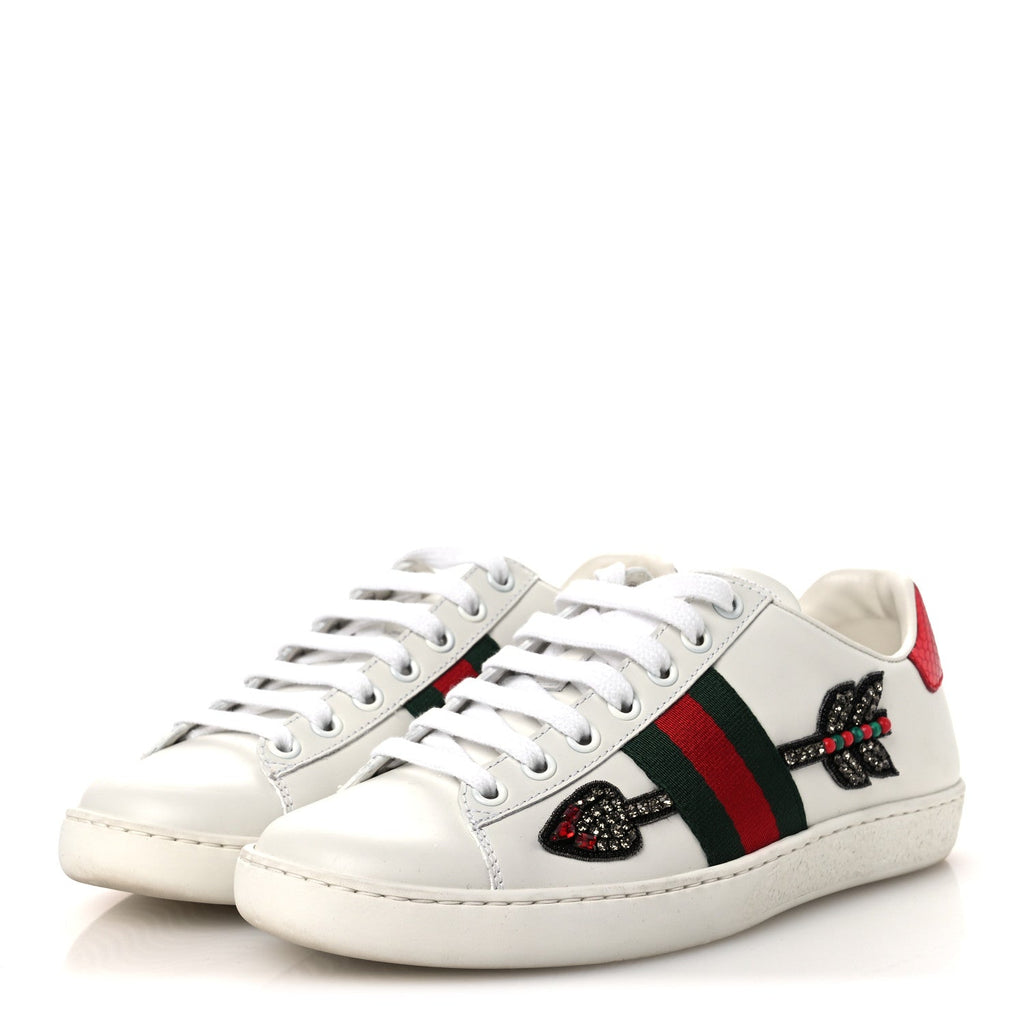 Gucci Calfskin Web Studded Women's Arrow Ace Sneakers 35.5 White