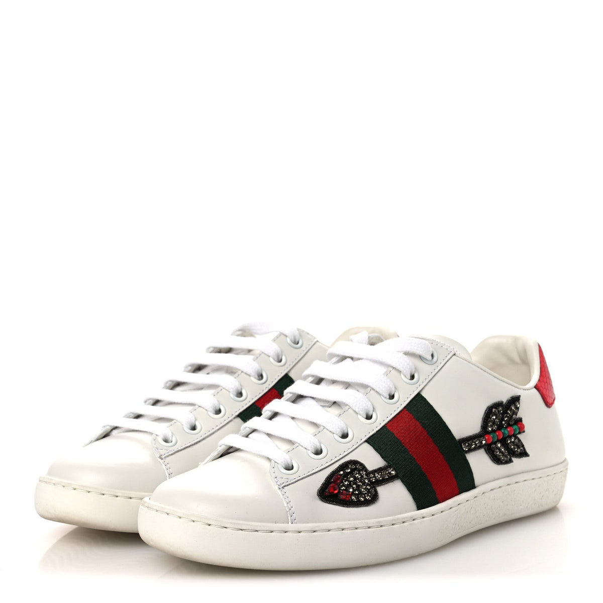 Gucci Calfskin Web Studded Women's Arrow Ace Sneakers 35.5 White
