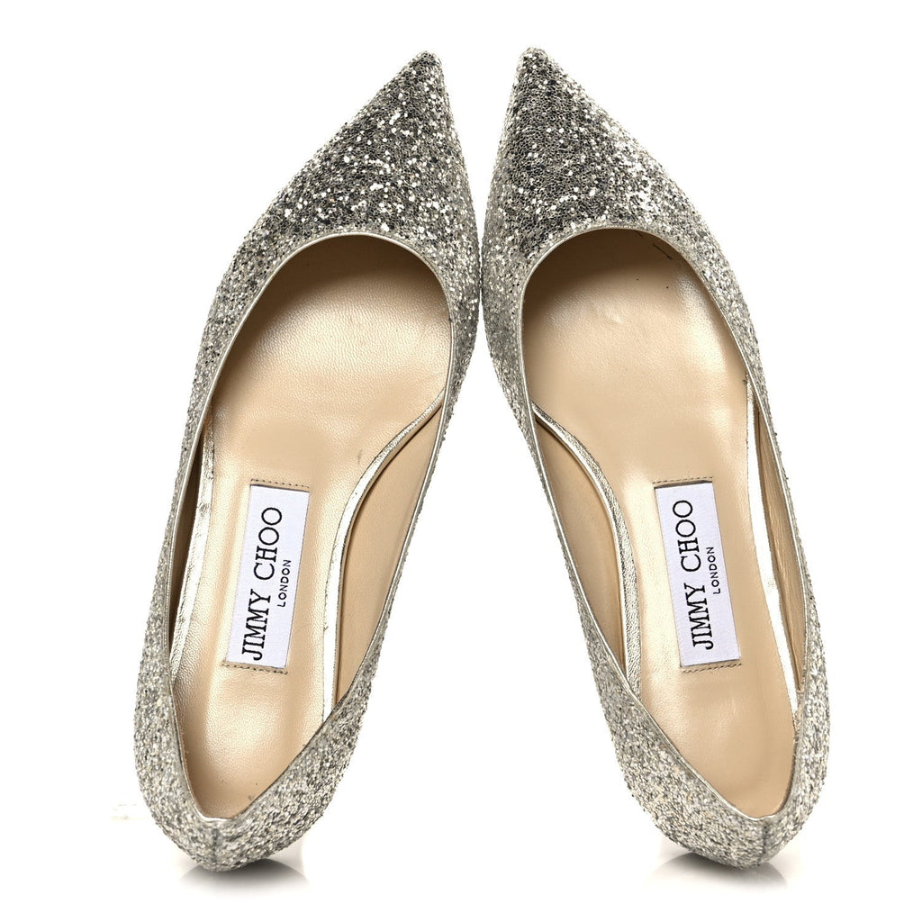 Jimmy Choo Glitter Mesh Women's Love Flats 36 Silver Sparks