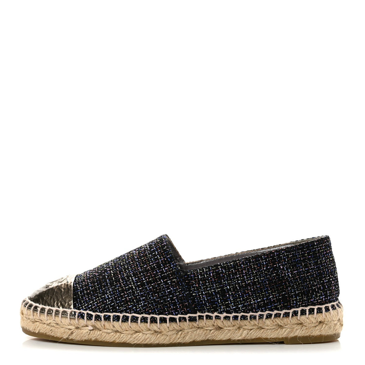Chanel Tweed Patent Goatskin Women's CC Espadrilles 39 Black Pink Yellow