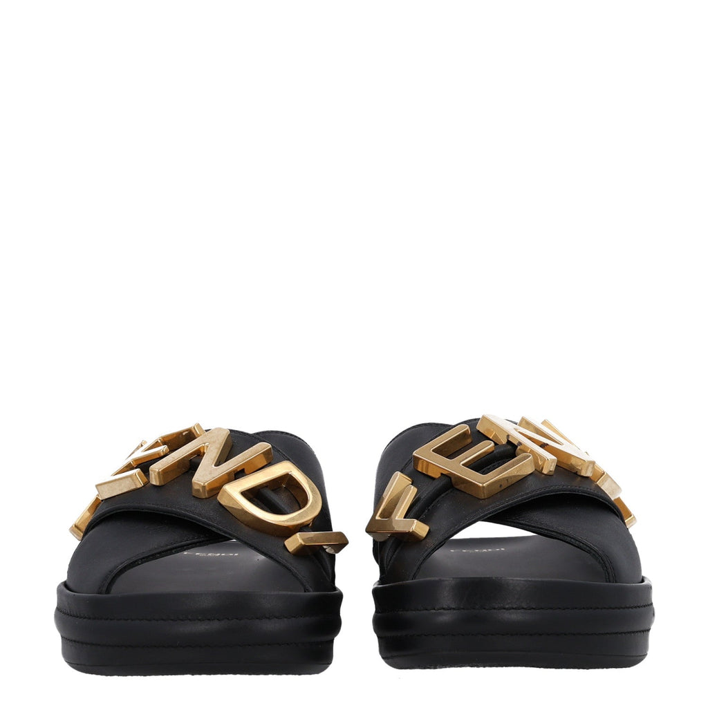 Fendi Vitello Women's Fendigraphy Slide Sandals 36 Black