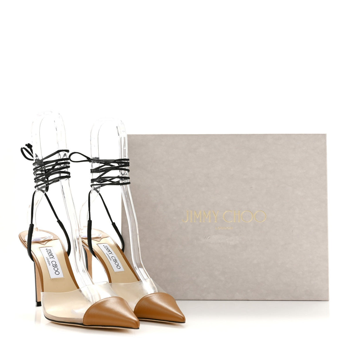 Jimmy Choo Nappa PVC Women's Farley 95 Pumps 39 Camel
