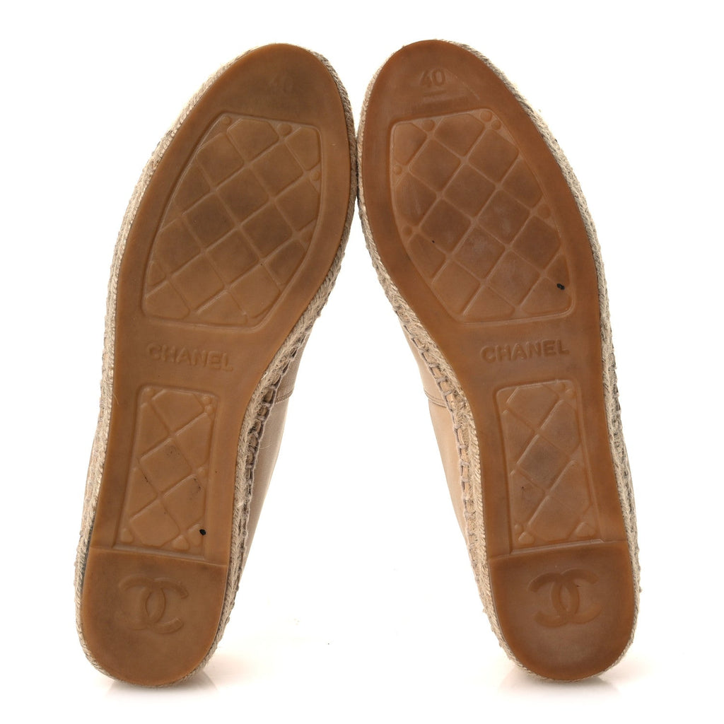 Chanel Lambskin Women's CC Espadrilles 40 Beige Black